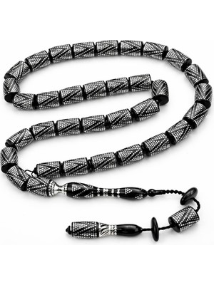 Blackcraft Kesme Piramit Zikzak Işlemeli Oltu Taşı  Tespih