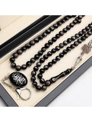 Blackcraft Mercan  Işlemeli Esma-Ül Hüsna Oltu Taşı Set