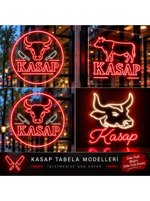 Kasap Neon LED Tabela Boğa Figürlü Dekoratif Pleksi Işıklı Duvar Tabelası