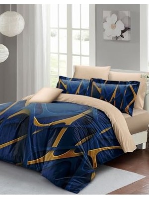 Trendexa Nevresim Takımı, %100 Pamuk Saten Çift Kişilik Blue Brown, MONOHOME36225