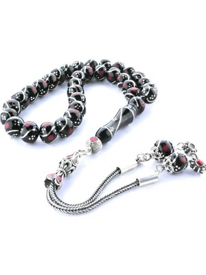 Blackcraft Oltu Taşı Küre Model Üçlü Çeşmi Bülbül  Kırmızı Işlemeli  Bürokrat Boy Tespih