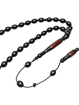 Blackcraft Oltu Taşı Oyma Imame Ve kırmızı Mine Işleme  Sade Tespih