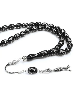 Blackcraft Oltu Taşı Beyzi Çemberli Burgu Işlemeli Tespih