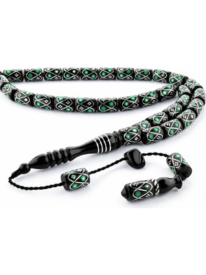 Blackcraft Oltu Taşı Yeşil Örgü Işlemeli Tespih