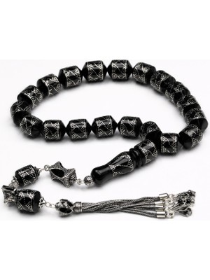 Blackcraft Tıraşlı Kesim Fiyonk Işlemeli Oltu Taşı Tespih