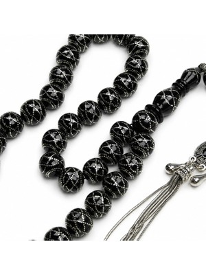 Blackcraft Sarmal Motifli Yoğun Işlemeli Oltu Taşı Tespih