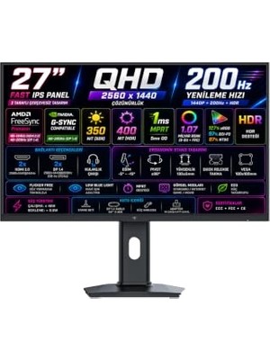 Trendexa H27T7P 27" 1ms Mprt 210Hz (2xhdmı+2xdisplay) HDR400 Freesync + G-Sync Fast IPS 2k Qhd (2560 x 1440) Oyuncu Monitörü