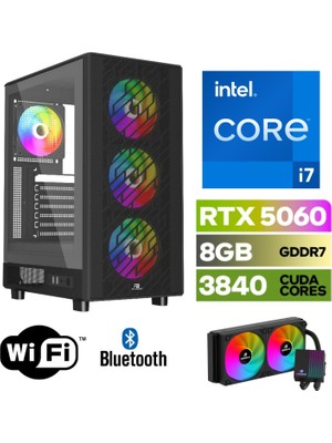Asus Şafak-Gaming Pc Intel Core I7 13700F 32GB Ram Rtx 5060 8gb 500GB M.2 SSD 240MM Sıvı Soğutma Win 11 Pro Wi-Fi Masaüstü Oyuncu Bilgisayarı