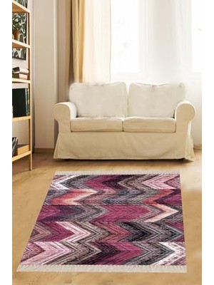 Trendexa Mor Otantik Kilim Desenli Etnik Dijital Baskı Yıkanabilir Modern Salon Halısı, Mor 80 x 350