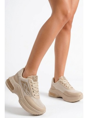 Zerenyus Buli Exclusice Bej Kalın Dolgu Taban Bağcıklı Kadın Sneaker