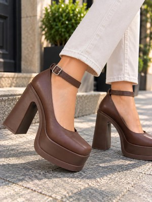 Asmi Shoes Kadın Della Kahverengi Bilekten Bağlamalı  12 cm Platform Topuklu Ayakkabı