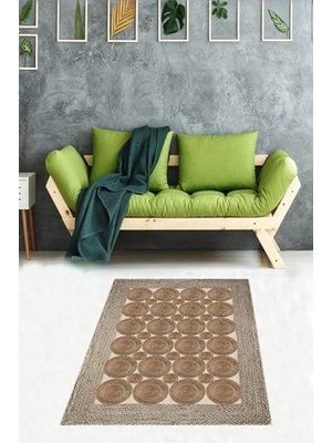 Trendexa Pelangi Jüt Hasır Kilim Görünümlü Dijital Baskılı Kaymayı Önleyici Taban Yıkanabilir Modern Salon Halısı ve Yolluk, Kahve-Renkli 80 x 200