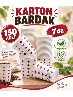 7 Oz Karton Bardak 150 Adet Ekonomik Paket Tek Kullanımlık Karton Bardak Sıcak & Soğuk Içecek Uyumlu