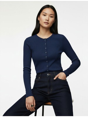 Koton Pamuklu Slim Fit Bisiklet Yaka Uzun Kollu Düğmeli Triko Hırka