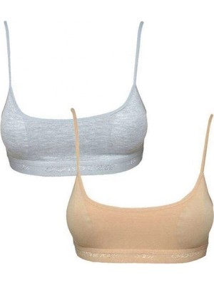 Pileli Store Pedli Ip Askılı Gri ve Ten Rengi Büstiyer 2 Adet