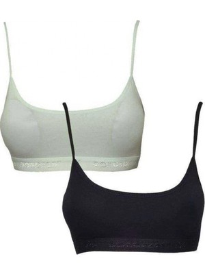 Pileli Store Pedli Ip Askılı Krem ve Siyah Büstiyer 2 Adet