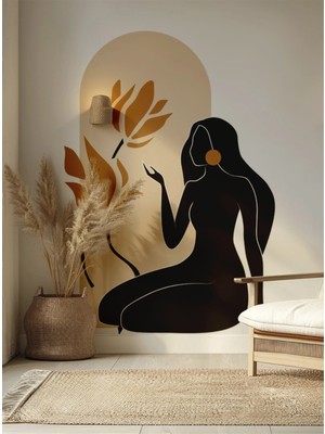 S Digital Soyut Kadın Figürlü Duvar Sticker | Modern Boho Dekor | 3 Ölçü Seçeneği | Kendinden Yapışkanlı Mat Pvc Folyo