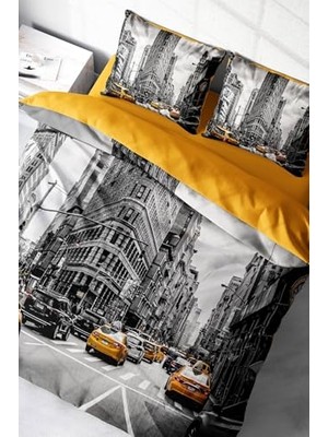 Trendexa Lastikli ÇARŞAFLI%100 Pamuk Saten Çift Kişilik Nevresim Takımı Taxi, MONOHOME37574