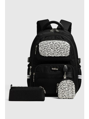 Veibag Lusso Kız Çocuk Ortopedik Ortaokul ve Lise Okul Sırt Çantası Kalemlikli 23 Litre, Siyah