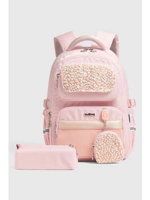 Veibag Lusso Kız Çocuk Ortopedik Ortaokul ve Lise Okul Sırt Çantası Kalemlikli 23 Litre, Pembe