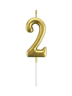 Trendexa 2 Yaş Gold Rakam Mum, Altın Renk, Doğum Günü Pasta Mumu, 12 cm