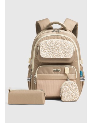 Veibag Lusso Kız Çocuk Ortopedik Ortaokul ve Lise Okul Sırt Çantası Kalemlikli 23 Litre, Vizon