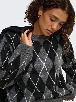 Only Jdybıanka L/s Argyle Pullover Gri-Siyah Kadın Kazak 15381327
