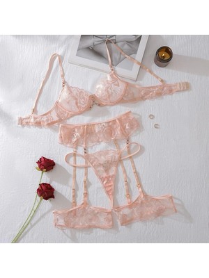 Blush Rose Tül Dantel Transparan 4lü Jartiyer Set