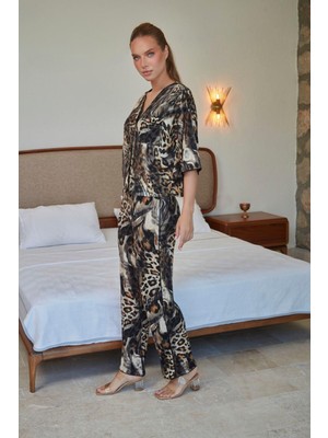 Cossy By Aqua Kadın Leopar Desenli Pijama Takımı 27076