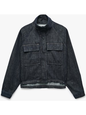 Koton Pamuklu Rahat Kalıp Cepli Düğmeli Dik Yaka Uzun Kollu Denim Ceket