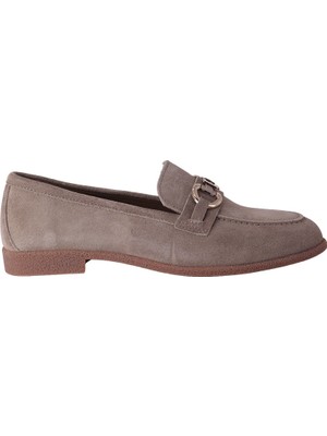 Kadın Süet Metal Tokalı Loafer Babet Vizon - Hobby MB262155A