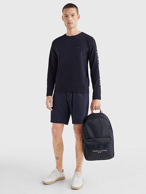 Tommy Hilfiger Erkek Kollarda Logo Baskılı Düz Günlük Kullanım Mavi T-Shirt MW0MW09096-DW5