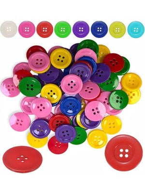 Trendexa Plastik 1.2 cm 100'LÜ 1 Paket 12 mm Plastik Renkli Düğme Dikiş Parlak Yuvarlak 4 Delikli Düğme Etkinlik Okul