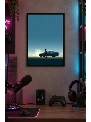 Onyx Lab Onyxlab Mavi Otomobil ve Figür Desenli Dekoratif Mdf Tablo, Çerçeve Görünümlü Ahşap Poster