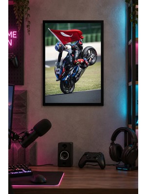 Onyx Lab Onyxlab Bayraklı Motosiklet Desenli Dekoratif Mdf Tablo, Çerçeve Görünümlü Ahşap Poster