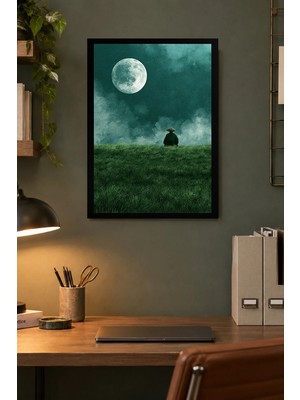 Onyx Lab Onyxlab Ay Işığında Çimenlik Desenli Dekoratif Mdf Tablo, Çerçeve Görünümlü Ahşap Poster