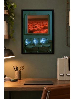 Onyx Lab Onyxlab Kırmızı ve Mavi Soyut Kompozisyon Desenli Dekoratif Mdf Tablo, Çerçeve Görünümlü Ahşap Poster