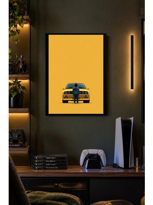 Onyx Lab Onyxlab Sarı Otomobil ve Figür Desenli Dekoratif Mdf Tablo, Çerçeve Görünümlü Ahşap Poster