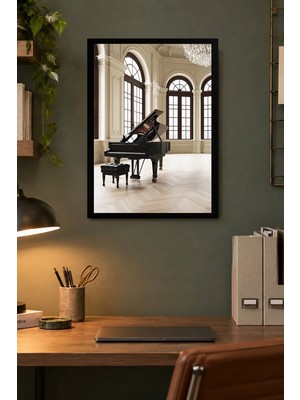 Onyx Lab Onyxlab Piyanolu Salon Desenli Dekoratif Mdf Tablo, Çerçeve Görünümlü Ahşap Poster
