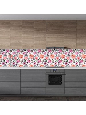 Trendexa Mutfak Tezgâh Arası Folyo Fayans Kaplama, Renkli Çiçek 1. Model, 60 x 100