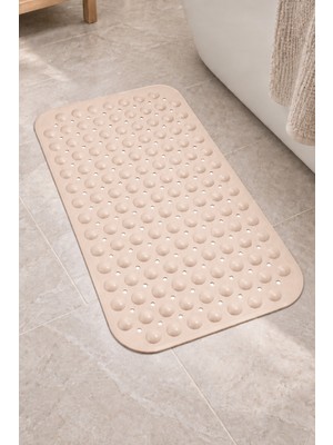 Renkliürün Dikdörtgen Delikli Kabartma Silikon Kaydırmaz Taban Duşakabin ve Banyo Matı (Bej)(66x36)