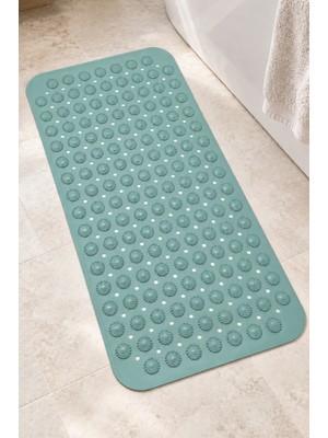 Renkliürün Dikdörtgen Yuvarlak Kabartma Silikon Kaydırmaz Taban Duşakabin ve Banyo Matı (Turkuaz)(70x40)