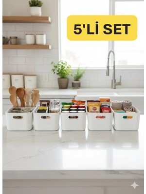 St. Morritz 5 Adet 3.5 Lt Çok Amaçlı Dolap Içi Düzenleyici Kutu-Buzdolabı Mutfak Banyo Makyaj Saklama Kabı