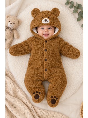 Beniizle 0-6 Ay Unisex Ayıcık Kapüşonlu Welsoft Bebek Tulum