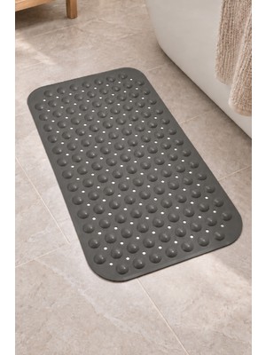 Renkliürün Dikdörtgen Delikli Kabartma Silikon Kaydırmaz Taban Duşakabin ve Banyo Matı (Gri)(66x36)