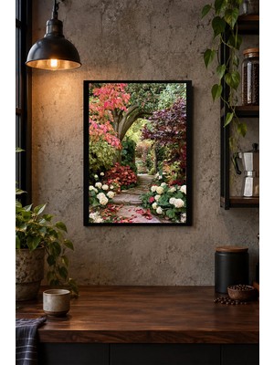 Onyx Lab Onyxlab Çiçekli Bahçe Yolu Desenli Dekoratif Mdf Tablo, Çerçeve Görünümlü Ahşap Poster