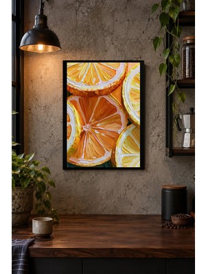 Onyx Lab Onyxlab Dilimlenmiş Turunçgiller Desenli Dekoratif Mdf Tablo, Çerçeve Görünümlü Ahşap Poster