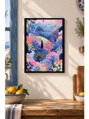 Onyx Lab Onyxlab Renkli Çiçekli Tepe Desenli Dekoratif Mdf Tablo, Çerçeve Görünümlü Ahşap Poster