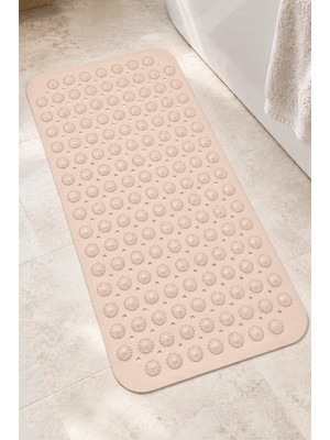 Renkliürün Dikdörtgen Yuvarlak Kabartma Silikon Kaydırmaz Taban Duşakabin ve Banyo Matı (Bej)(70x40)