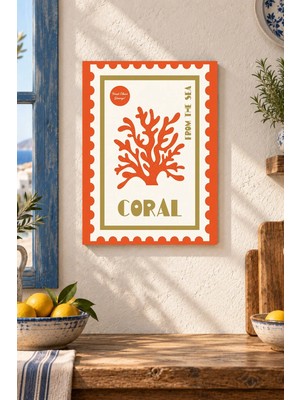 Onyx Lab Onyxlab Turuncu Mercan Desenli Dekoratif Mdf Tablo, Çerçeve Görünümlü Ahşap Poster